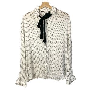 Zara White Black Polka Dot Long Sleeve Button Down M